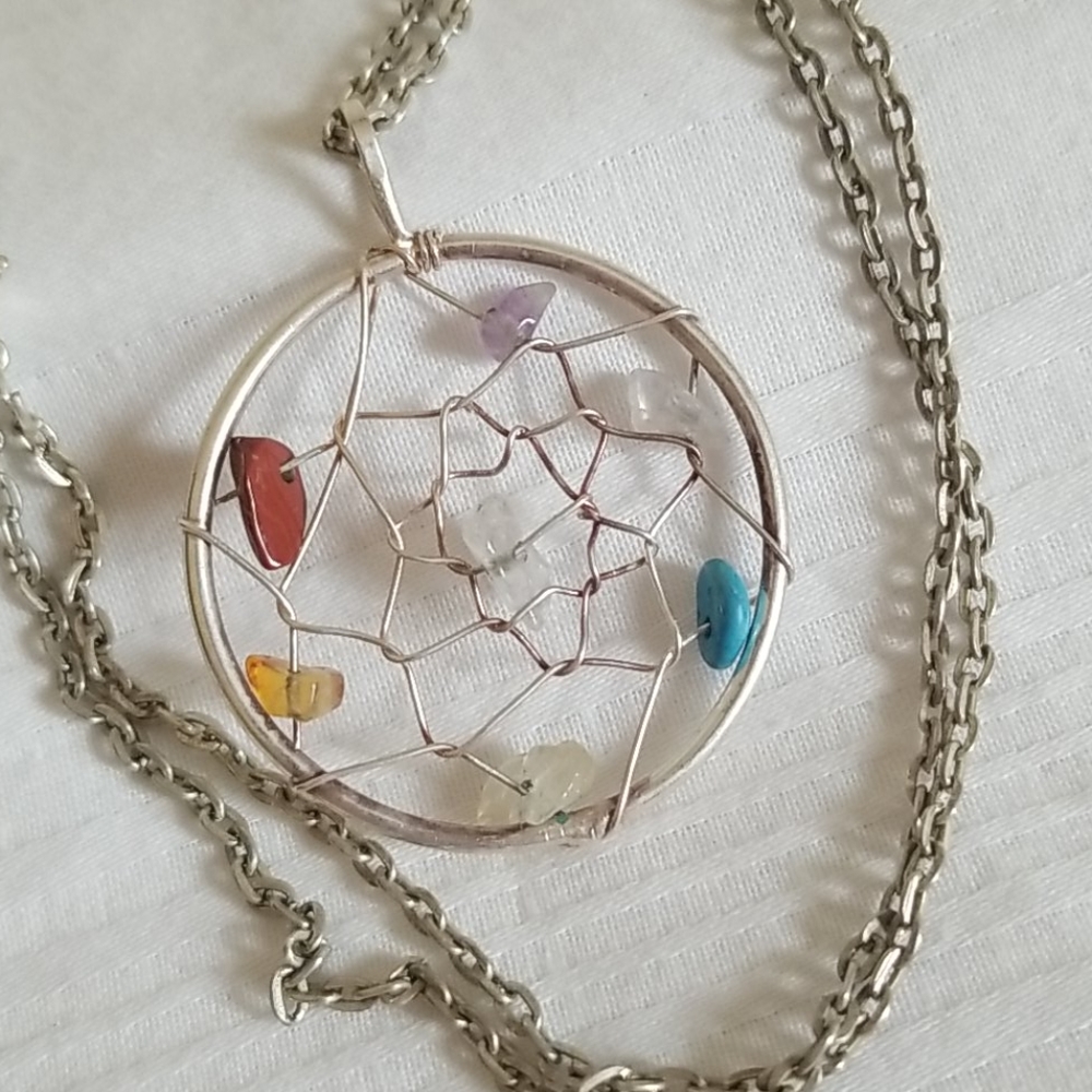 Vintage Silver Dream Catcher Stone Necklace - Picture 2 of 5